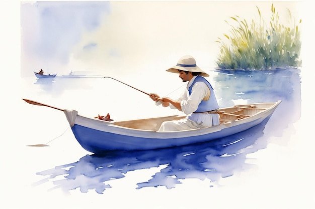 Fisherman photo prepared in watercolor style