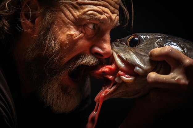 Photo fisherman removing hook from the fish mouth