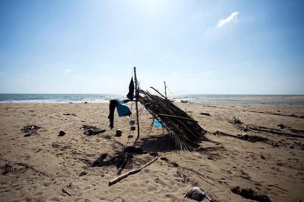 Fisherman's hut on the beach on the coast of sichon province in southern thailand