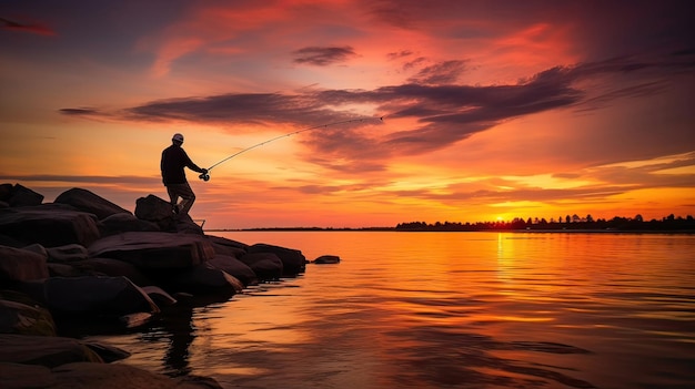 Premium Photo  Fisherman's silhouette is etched against a