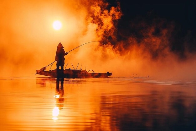 Fisherman throwing his rod