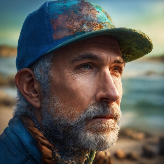 Foto pescatore con la barba grigia