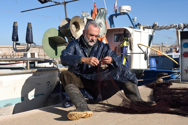 Fisherman working in the sea