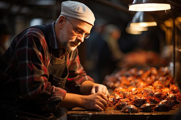 Fishermen cultivate and research crabs in organic farms catch sell in market as ingredients in restaurants