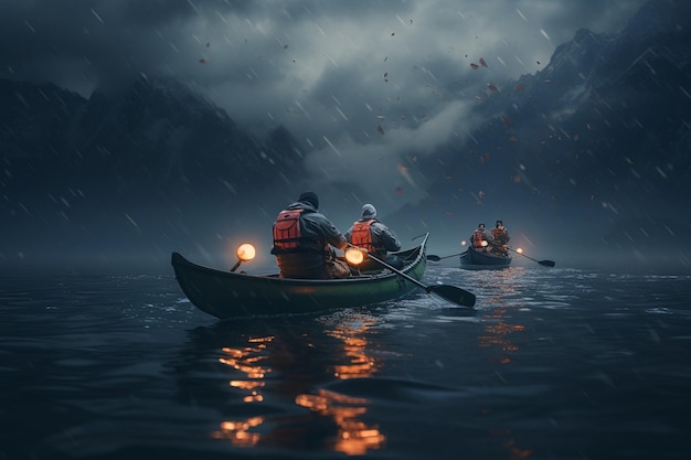 Fishermen in fishing kayaks