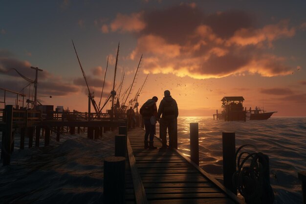 Fishermen on piers