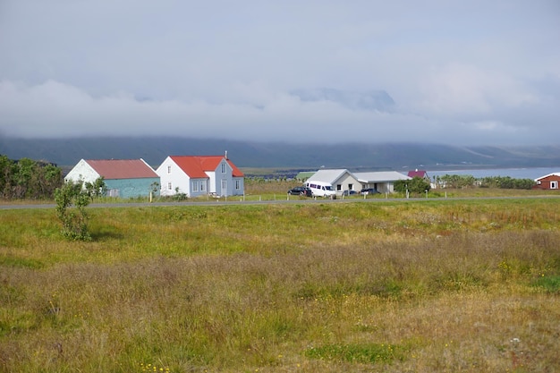 Fishermen village arnastrapi at snaefellsnes peninsula in iceland