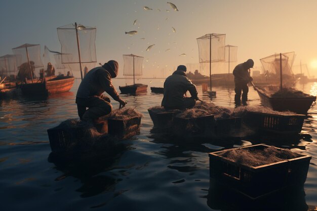 Fishermen with fishing boxes