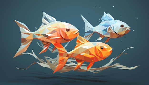 fishes in the tank low poly