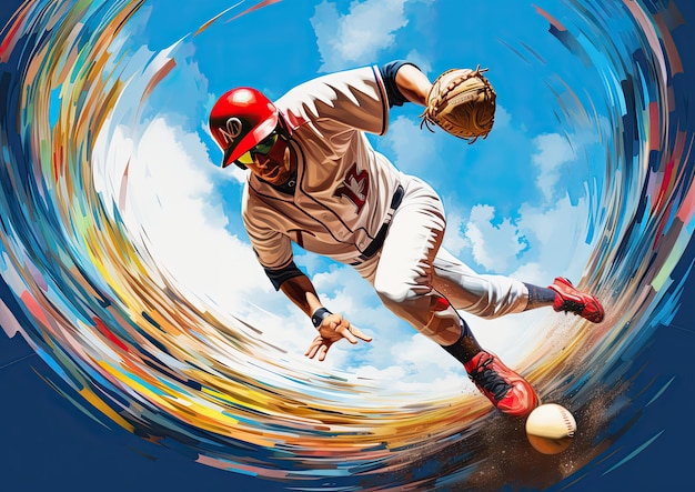 A fisheye view of a baseball player catching a fly ball capturing the wideangle perspective and