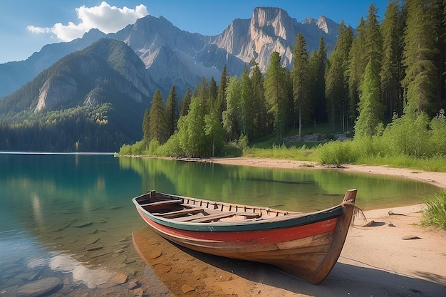 Fishing boat along the shore of the lake