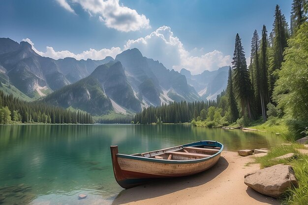 Fishing boat along the shore of the lake