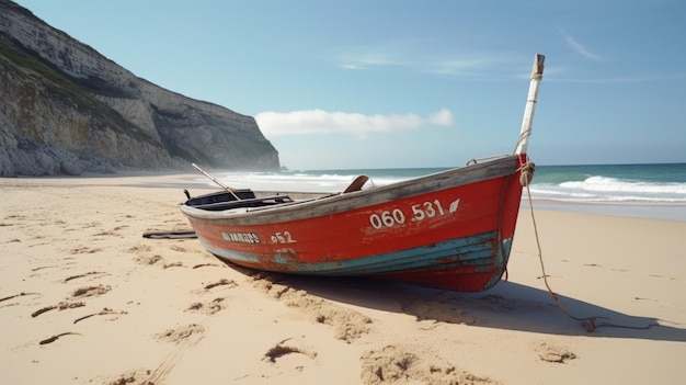 fishing boat on the beach of Nazare in daytime