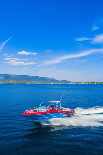 Fishing boat in a calm lake water