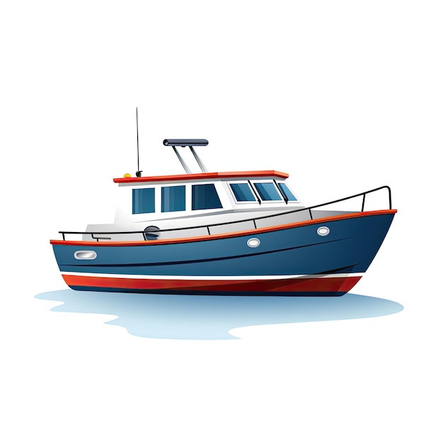 Fishing boat isolated on white background Vector illustration in cartoon style