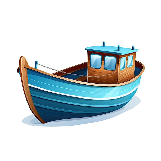 Foto barca da pesca isolata su sfondo bianco illustrazione vettoriale in stile cartone animato