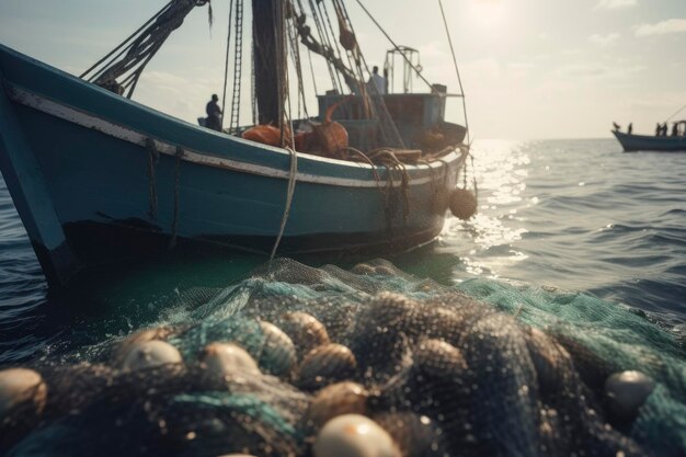 Fishing Boat and Nets at Golden Hour