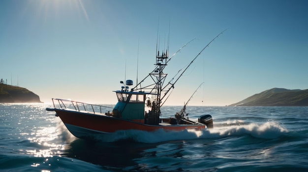 Photo fishing boat operating in open ocean