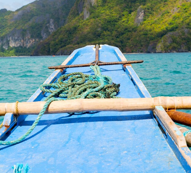 Fishing boat in sea against trees