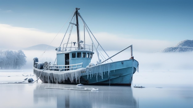 Fishing boat winter in the ice ocean Norway