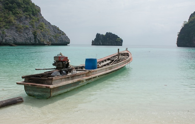  Fishing boats in harbour  at Horseshoe Island, South of Myanmar