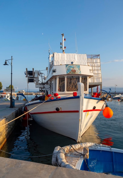 Fishing boats in the port of Loutra Edipsou on island Evia in Greece