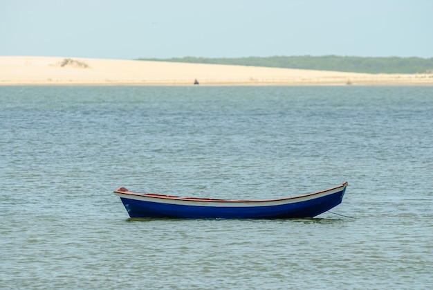 Fishing boats on the Preguica river on Cabure beach Barreirinhas Maranhao Brazil