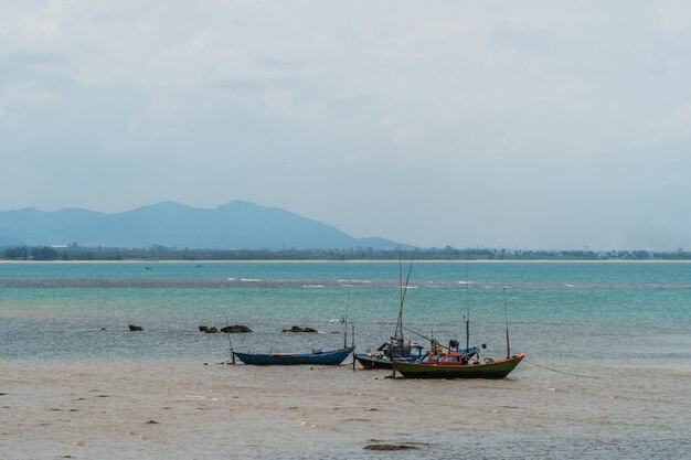 Fishing boats, small boats floating in the sea