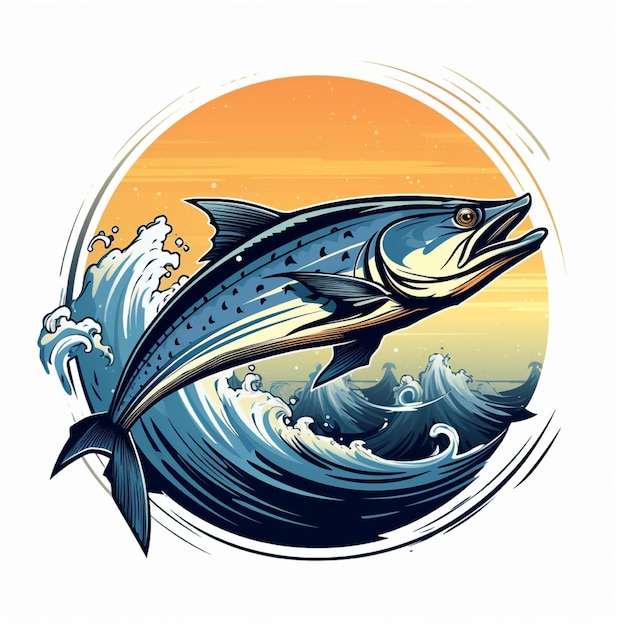 Fishing fish illustration logo isolated background