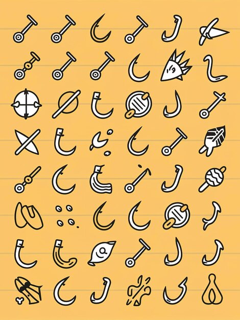 Photo fishing hooks icons set barbed fish hook illustration