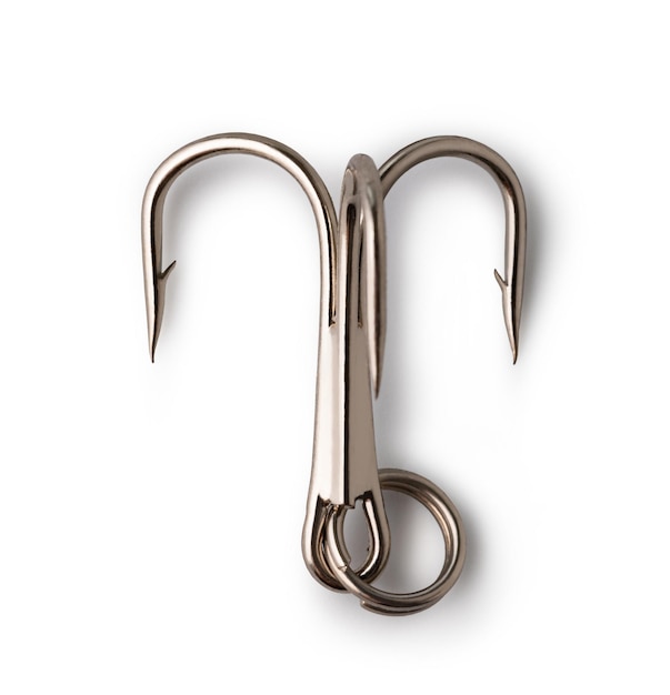 Fishing hooks on a white background