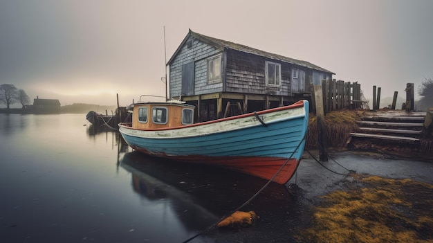Fishing Hut and Boat Background