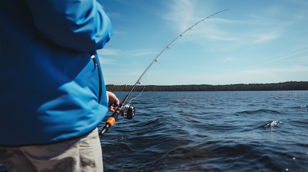 Fishing in the lakeSunset background