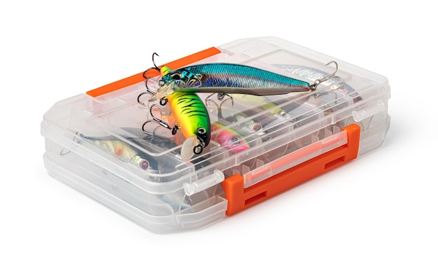 Fishing lure box on white