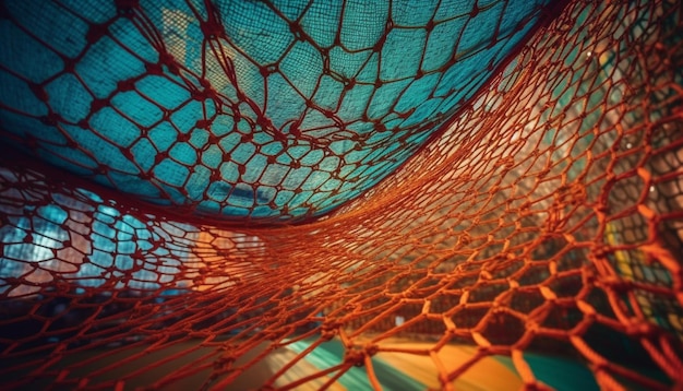 Фото Шаблон рыболовной сети ловит рыбу в воде, созданный ии