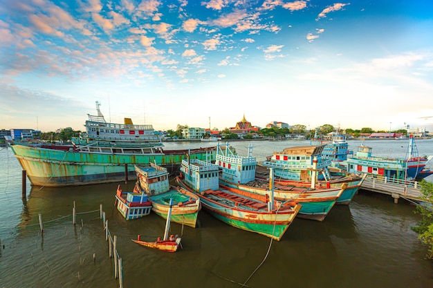 Fishing port and beautiful sky in Asia