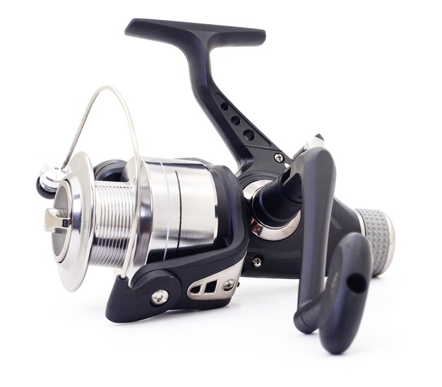 Fishing reel close up isolated