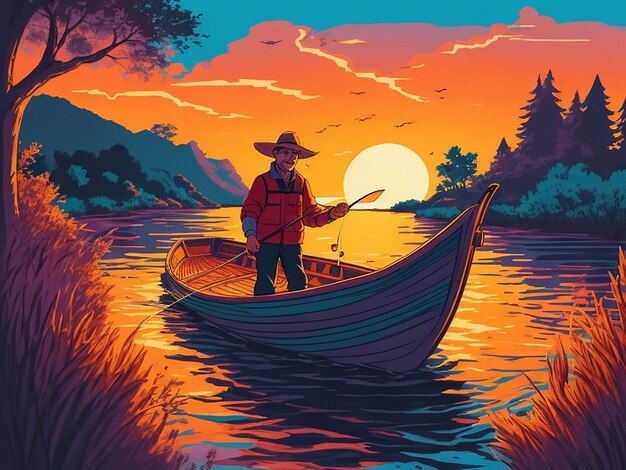 Fishing in the River illustration