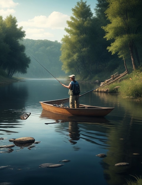 fishing at the river wallpaper