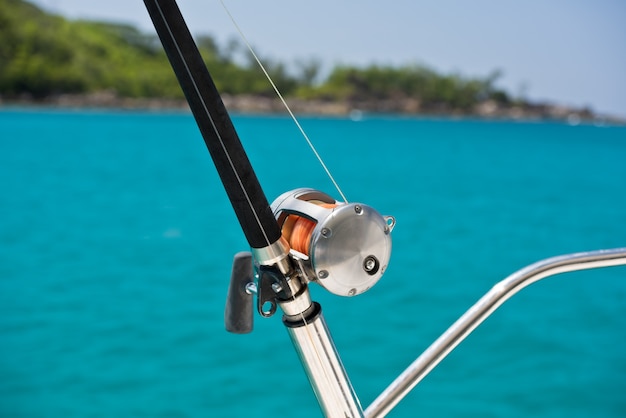 Fishing rod and reel on a boat