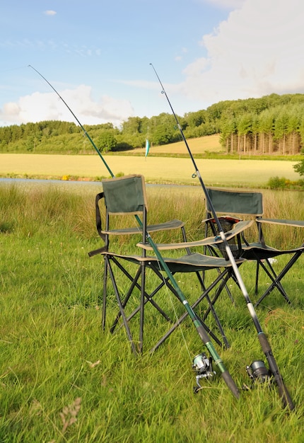 Fishing rods on chairs