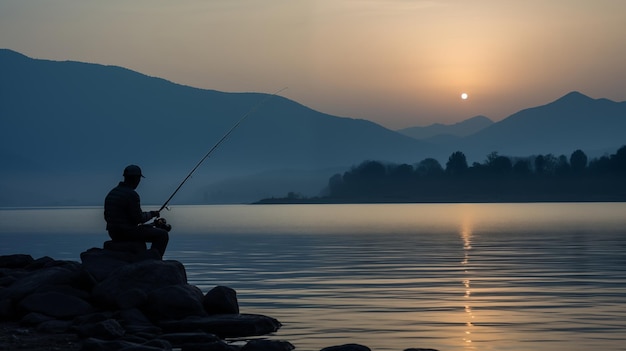 Фото Рыболовство спокойствие силуэтный человек бросает мечты на закате