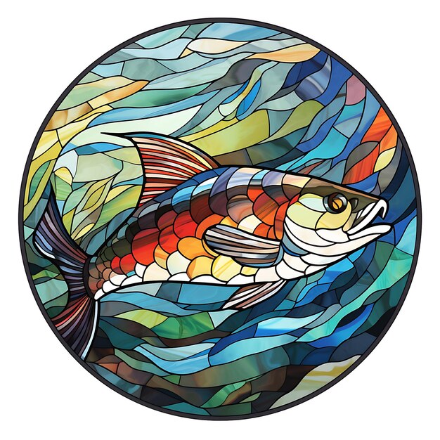 ステンドグラス の 窓 に 描か れ た 魚 の 釣り