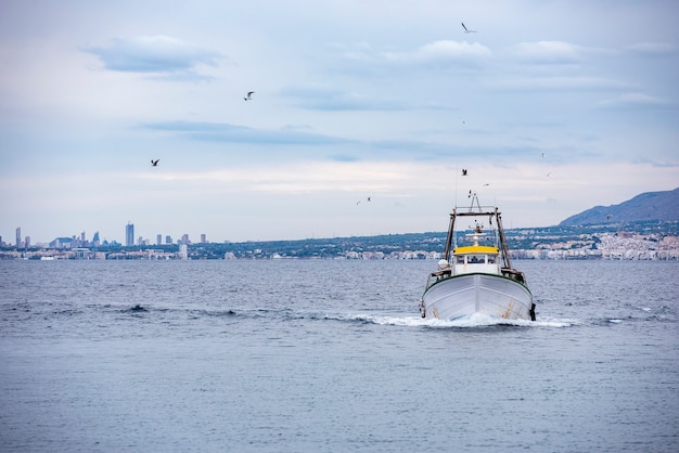 Fishing trawler sailing on the sea