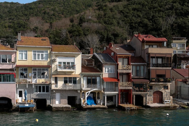 Fishing village of Kanadolu Kavagi on the shore of Bosphorus Strait on a sunny day Istanbul Turkey