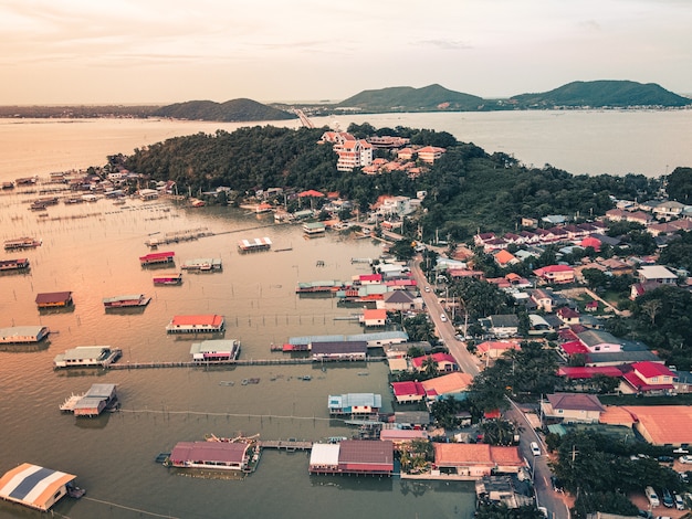 Fishing village at sea in the evening, Koh Yo