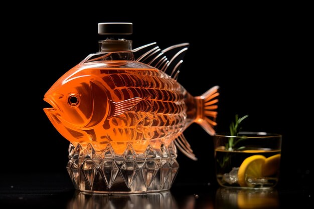 a fishshaped cocktail shaker with mixed drinks