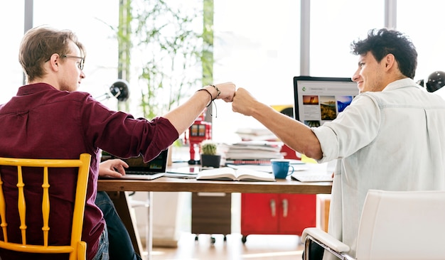 Fist Bump Corporate Colleagues Teamwork Office Concept