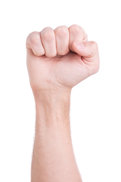 Fist. Close-up of male fist isolated on white