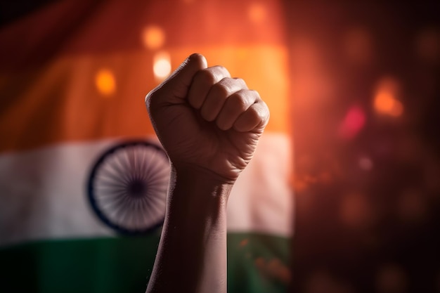 Fist in front of india flag